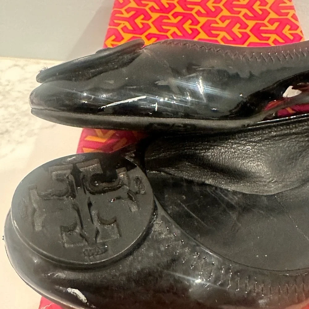 Tory Burch Black Patent Reva Flats Size 6